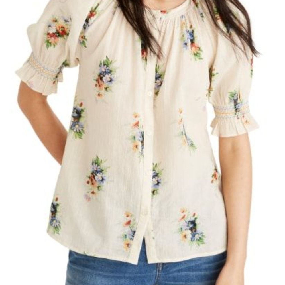 Madewell Floral Smocked Button-Down Top